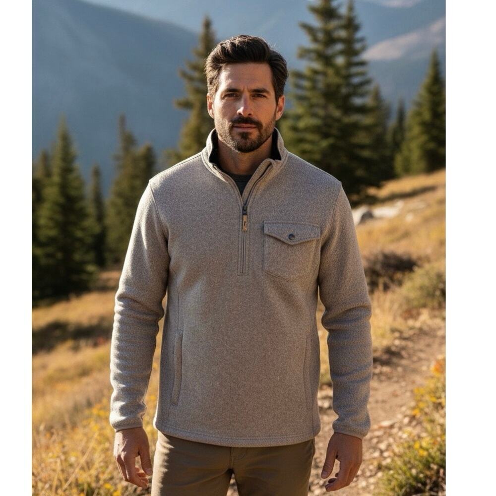 Mountain Khakis Men’s XL Beige Quarter Zip Pull Over Pocket Thick Sweater Lodge